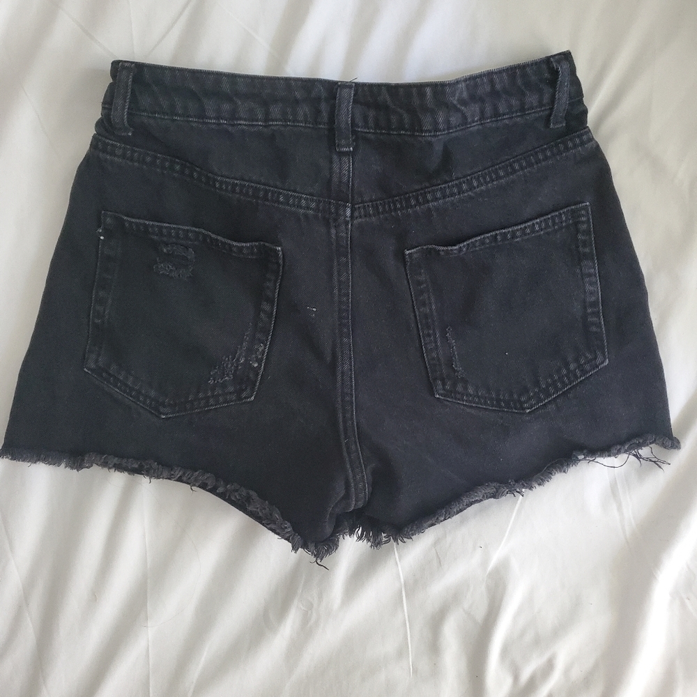 Black Distressed Denim Shorts